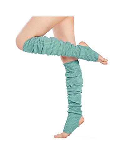 v28 Women Girls Thigh High Neon Ribbed Long 80s 90s Party Skating Leg Warmers (One Size, Hole86 -Jade blue)