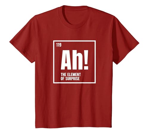 Ah The Element of Surprise Funny Chemistry Science Humor T-Shirt, Youth, Cranberry Red, Medium