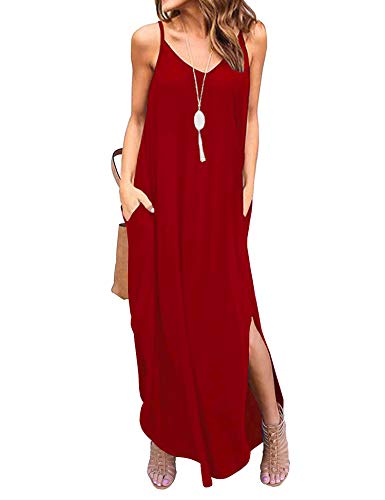 Newchoice Women's Casual Party Long Maxi Dresses with Pockets Spaghetti Strap Loose Summer