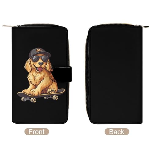 Cool Retriever Dog Skateboard Womens PU Leather Wallet Long Purse Clutch Organizer for Office Travel3
