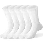 MOCOCITO 5 Pairs Fluffy Socks for Women White Fluffy Socks Heat Holding Fuzzy Warm Winter House Thermal Socks Sleeping Bed Socks Christmas Stocking 4.5-9