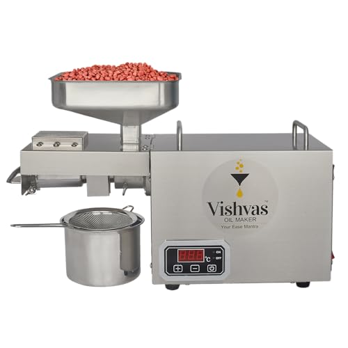 Image of Vishvas Oil Maker Machine for Home Use, 600W Cold Press Multi-Seed, Peanut & Groundnut Oil Extraction Machine with Digital Temperature Controller, Stainless Steel, 1 Year Warranty (VI-582TC)