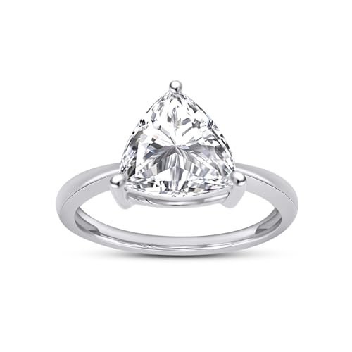 925 Sterling Silver 14K Gold Plated 8X8MM Trillion Cut Lab Created Moissanite Solitaire Engagement Ring For Womens (VVS1 Clarity, 1.50Cttw)