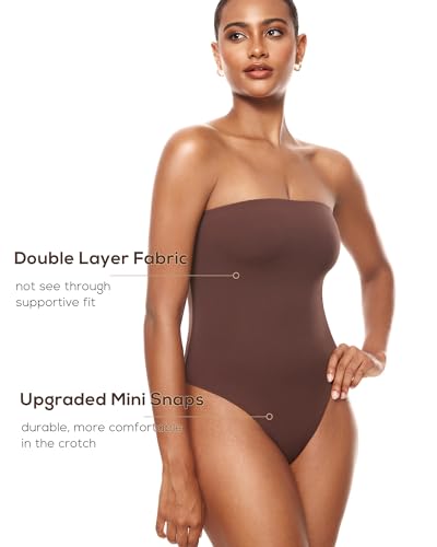 Image of INLYRIC Women's Natrelax Sexy Strapless Bodysuit Thong Tube Top Off The Shoulder One Piece Leotard