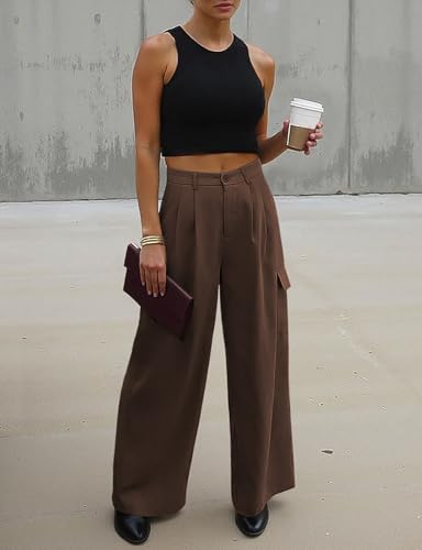 UEU Womens High Waisted Wide Leg Cargo Pants Baggy Dress Pants Business Casual Work Trousers with 4 Pockets 2025 Trendy2