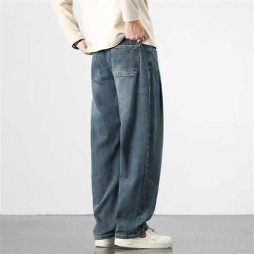 Men Straight Jeans Wide Loose Denim Trousers Streetwear Solid Hip Hop Pants3
