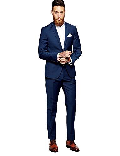 Costume homme 2 pièces ajusté contre les plis veste revers encoche pantalon mariage