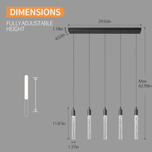 Image of Kitchen Island Lighting Modern Light Fixture Black Pendant Light Dimmable LED Black Finish Mini Crystal Pendant Lights for Dining Room Living Room(5-Light)