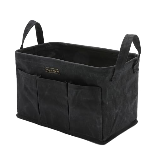 Denifiter Storage Tool Case, 13.8 x 7.8 x 7.8 Inches, Collapsible Waxed Canvas Tool Bag with Handles for Tools (Black)
