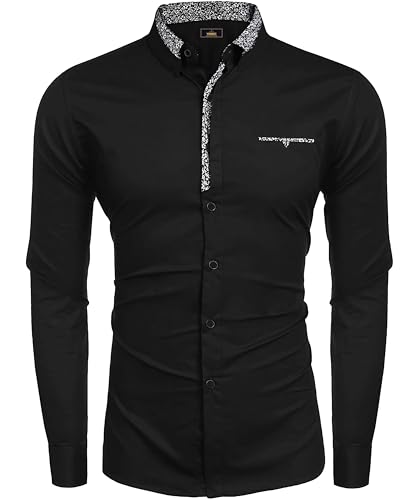Image of Mens Shirt | Black Cotton Blend Casual | Regular Fit | Full Sleeve | Printed Spread Collar | Solid Plain Style | Summer Office Wear | Stylish Shirt for Men