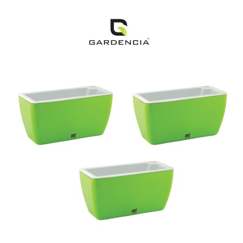 Image of GARDENCIA Self Watering Flower Pots for Outdoor Indoor Gardening /Rectangle Big Plant Pot with Polypropylene UV Material /Decorative Modern Gamla (Recta Big Green, Pack of 3)