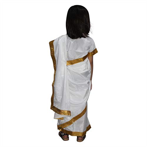 Image of Kaku Fancy Dresses Girl's Polyester Indian State Folk Dance Saree Costume (White, Multicolor, 3-4 Years)