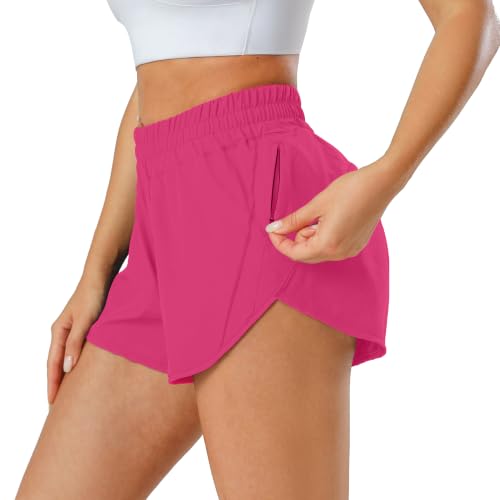 Image of Aurefin Athletic Shorts for Women,Women's Quick Dry Workout Sports Active Running Track Shorts with Elastic and Zip Pockets