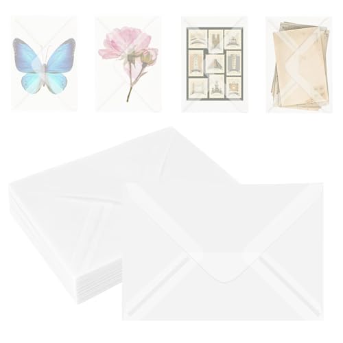 JAGERGREEN 50 Unidades Sobres de Papel Cristal Traslúcido de 5'x 7', Papel Vitela A7 para Invitaciones de Boda, Sobre de 137 x 193mm 100gsm para Tarjetas de Felicitación, Fotos, Billetes de Lotería