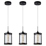 foucasal LED Modern Pendant Light for Kitchen Island, 2700K-5000K Dimmable Crystal Bubble Pendant Lighting with Clear Glass, 9W Hanging Light Fixture for Dining Room (Matte Black, 3-Pack)
