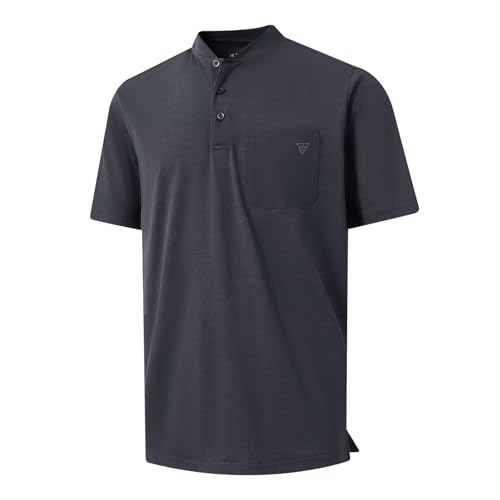 M MAELREG Collarless Golf Shirts for Men Dry Fit Moisture Wicking Performance Solid Casual Mens Henley Shirts Short Sleeve