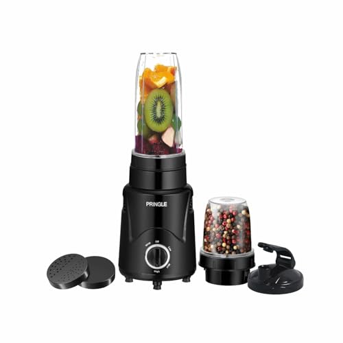 Image of Pringle Alexa Nutri Blender 450W | Smoothie Maker & Mixer Grinder | 2 Food Grade Jars | Sipper Cap & Storage Lids | Dual Blade System | Compact Kitchen Blender | 1 Year Warranty | Black