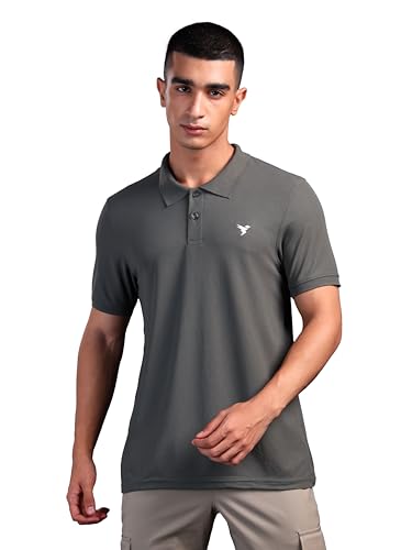 Image of TECHNOSPORT Men's Solid Slim Fit Polo Collar T-Shirt MATPIQ Half Sleeve Button Polyester for Gym Running Workout UPF50+ Anti Odour