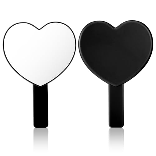 TIESOME Heart Shaped Handheld Mirror Drop-Resistant Small Heart Mirrors with Handle Portable Travel Cosmetic Lash Mirror Hand Mirror for Women Valentines Day Birthday(Black)