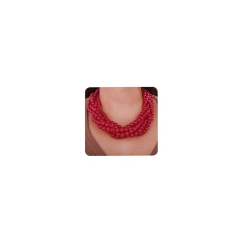 Aimimier 1920s Multilayer Twisted Beads Cluster Choker Necklace Chunky Ball Statement Necklace Fashion Jewelry for Women (Red)