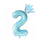 40 inch Light Blue Crown Number 2 Balloons ,Giant Large Light Blue Balloon,2rd Kids' Birthday Party