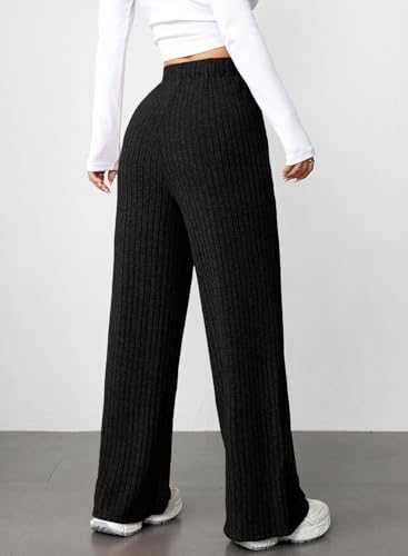 Aleumdr Womens Ribbed Wide Leg Lounge Pants with Pockets Casual Relaxed Comfy Loose Soft Knit Pajama Pants with Drawstring3