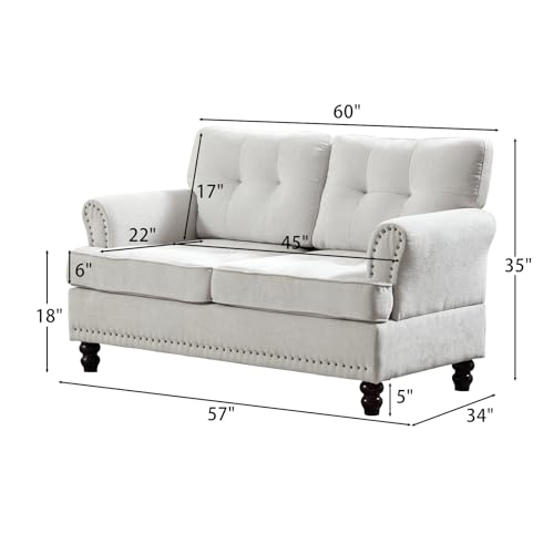 Mid-Century 2-Seat Loveseat Sofa with Rivet Design and Wooden Feets in Beige for Living Room and Bedroom