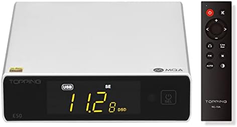 Topping E50 Mini HIFI DAC ES9068AS DSD512 PCM768kHz USB DAC USB/Coax/Opt Inputs RCA/TRS Outputs MQA Decoder for Home Theater Sliver