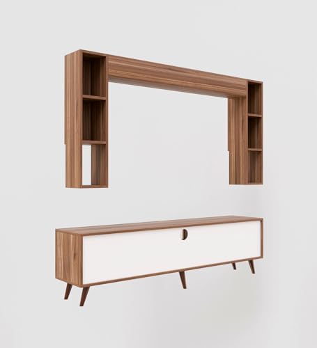 Image of Spyder Craft Matte Finish TV Entertainment Unit, Tv Stand with Wall Shelf Book Storage | Decore Living Room Engineered Wood TV Entertainment Books Storage & Decor Display Unit (Color Wood Brown)