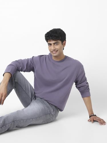 Image of Urbano Fashion Men's Textured Round Neck Oversized Full Sleeve Cotton T-Shirt