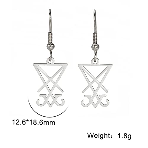 Lucifer Dangle Earrings Stainless Steel Satanic Symbol Earrings Vintage Leviathan Cross Studs Church Wiccan Jewellery Religious Jewellery For Women Girls (Silver) #TOP5