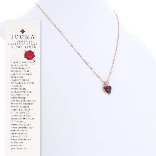 Collier Sacrum Cor coeur votif zircons rubis argent 925 rose pour femme élégante