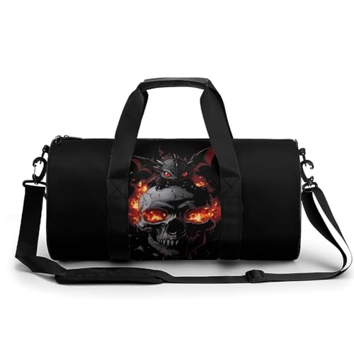 Black Dragon Fire Skull Gym Bag Travel Duffel Bag Lightweight Carry On Weekender Bag Tote Bags for Women Men
