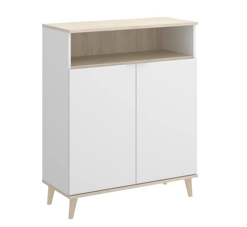 PEGANE Buffet Meuble de Cuisine Coloris Blanc/Naturel - Longueur 79 x Profondeur 40 x Hauteur 102 cm