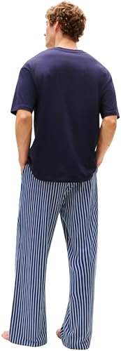 Tommy Hilfiger Camiseta de Manga Corta Hombre Logo con Cuello Redondo, Azul (Desert Sky), L