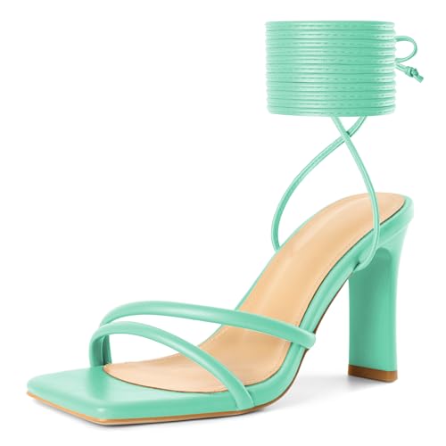 Image of Joseywade Chunky Heels For Women Lace Up Tie Up High Heel 3.5 inch Heeled Sandals Open Toe Shoes