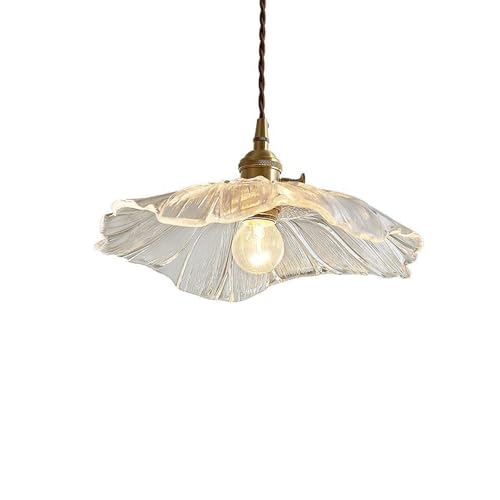 Lampe suspendue en verre feuille de lotus et lustre laiton pour salle à manger