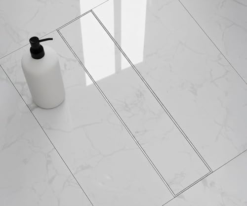 Image of ARQUIN Tile Insert Shower Drain Channel 18x4 Inch Bathroom Tile Insert Drain 304 Grade Stainless Steel Waste Water Marble Floor Drain Channel with Cockroach Trap (1mm Thickness)