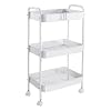 Vtopmart 3 Tier Metal Rolling Cart with Wheels Utility Storage Cart with Handle and Lockable Casters Storage Basket Organizer Shelves Easy Assemble for Kitchen Living Room Office Nursery White