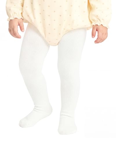 Century Star Baby Girl Tights Wide Waist Diaper-Friendly Seamless Toddler Leggings Ribbed Cotton Newborn Infant Tights for Dance School Daily Wear Grey /2-4T