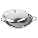 MALUGOGO Edelstahl-Kochtopf mit Deckel, 27,9 cm, Doppelgriff, Hot Pot Metall-Wok für Zuhause, Küche, Kochen, Haushalt, Gemüsepfanne