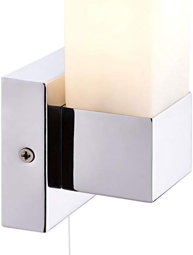 Square Modern Chrome Plated Bathroom Wall Light with a White Frosted Glass Shade Zone 2 Rated IP44