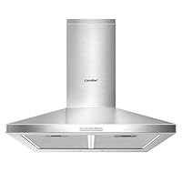 COMFEE' 60 cm Chimney Cooker Hood Stainless Steel Extractor Hood with LED and Recirculating & Ducting System Wall Mounted Range Hood 600 mm Extractor Fan - Silver KWH-PYRA17SS-60