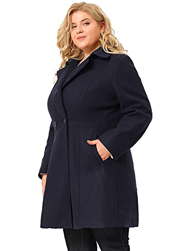 Agnes Orinda Plus Size Peacoat For Women Elegant Notched Lapel Single Breasted Long Wool Trench Coats Jacket 3X Dark Blue #TOP3