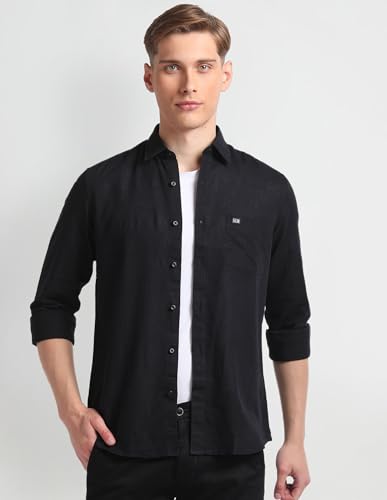 Image of Arrow Solid Slim Fit Mens Casual Shirts - 100% Cotton, Breathable & Comfortable, Full Sleeves Shirt for Men