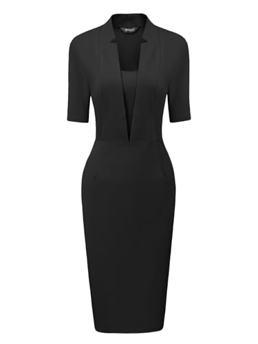 Allegra K Formal Pencil Dress for Women's Short Sleeve Work Office Bodycon  Sheath Dresses X-Small Black at Amazon Women's Clothing store