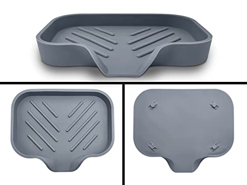Premium Grey Silicone Soap Dish - Soap Holder Shower - Innovative Design Prevents Water Accumulation - Ideal Soap Bar Holder For Bathroom - Soap Dish For Kitchen #TOP1