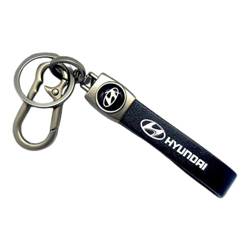 Iconic Keychains Leather Keychain Compatible With Hyundai Car - Make Your Car Unique with This Stylish Key Chain (Black)