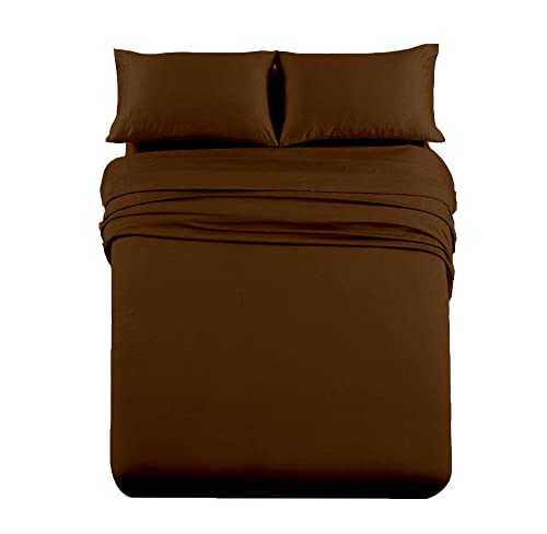 Image of Cottingon 5 PCs Split King Sheet Sets for Dual Adjustable Beds, Soft Luxury Microfiber XL Sheets for King Size Mattress Fits 15 to 18 deep Pocket, Chocolate