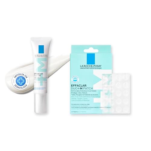 La Roche Posay Effaclar Set mit Duo+M Dreifach tiefenwirksame Pflege und Anti-Pickel-Pflaster, Creme und Patches gegen Pickel, Für fettige, zu Akne neigende Haut, Mit Phylobioma, 40 ml + 22 Stück